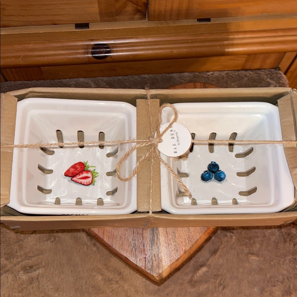 Rae Dunn White Ceramic Berry Basket Set NIB